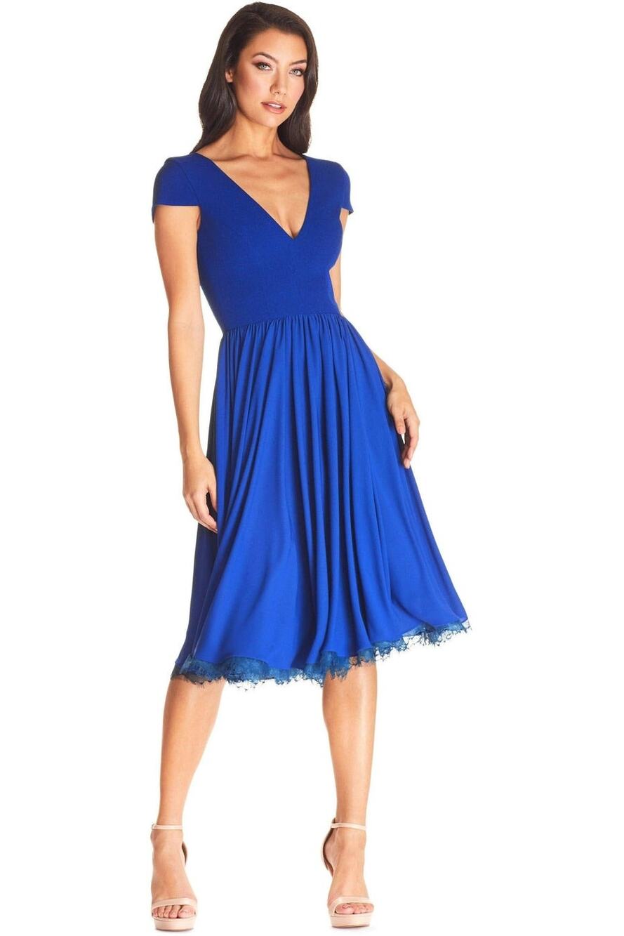 NWT Dress the Population Corey Electric Blue Fit & Flare Midi Dress Size XL